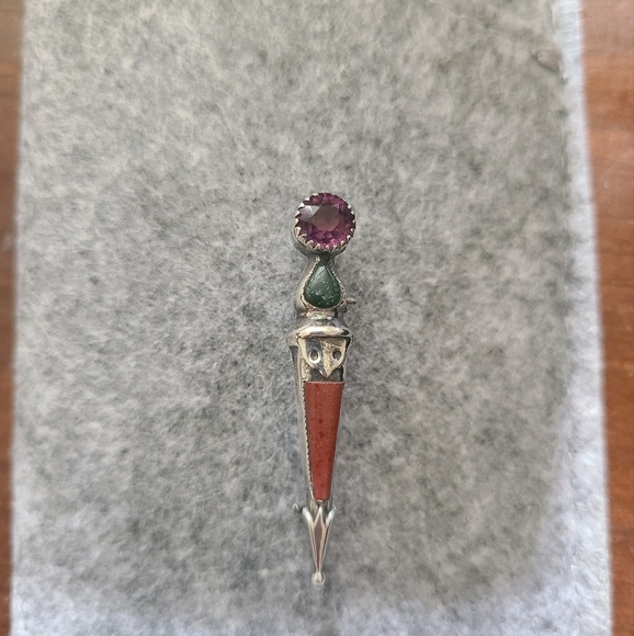 Antique Victorian Scottish Amathyst/ Agate Sterling Silver Dirk Kilt Brooch Pin - Picture 3 of 8